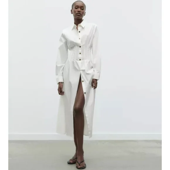 Zara Fitted Waist Poplin Dress - Picture 1 of 5